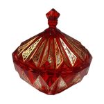 ظرف دکوری قرمز با نقوش طلایی و در