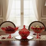 شکلات خوری، کشکول و کاسه میوه خوری بلور قرمز مدل مودنا ترمه هنر نقشستان