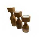 ست سه‌تایی شمعدان چوبی طبیعی، مناسب شمع‌آرایی و تزئین میز پذیرایی