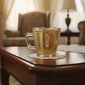 فنجان شیشه‌ای نفیس با دستگیره