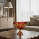 کاسه آجیل خوری پایه دار بلور مودنا ترمه قرمز دست ساز با نقاشی ایرانی