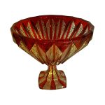 آجیل خوری پایه دار بلوری نقاشی دستی با طرح ترمه قرمز و خطوط اسلیمی هنرنقشستان