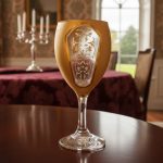 جام کریستال شیشه‌ای شش نفره با رنگ طلایی و طرح سنتی سلطان