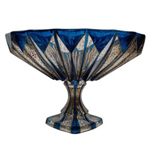 ظرف پذیرایی لوکس کریستال آبی کاربنی با طرح اسلیمی و ترمه ایرانی